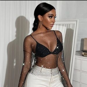 Sheer Fishnet Metallic Top